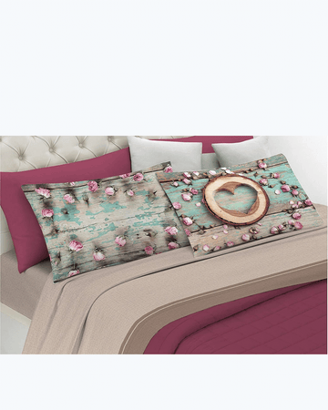 Set Lenzuola Letto Matrimoniale Made in Italy - Cuori di Legno Fiori Shabby 2 Piazze